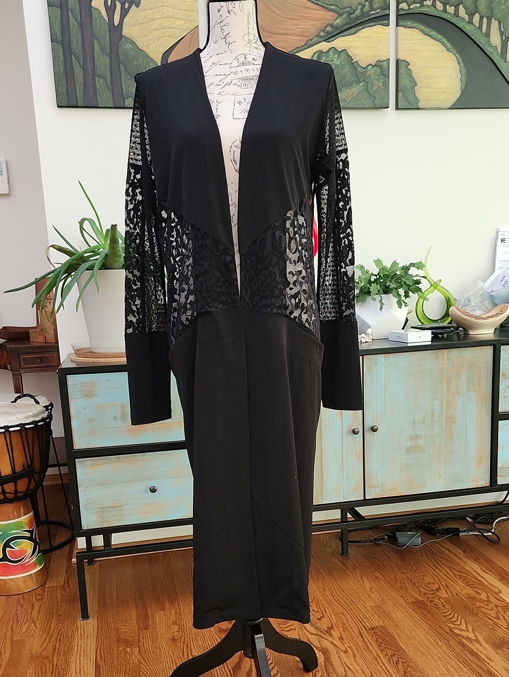 ANATOMIE Reese Black Open Front Duster with Lace